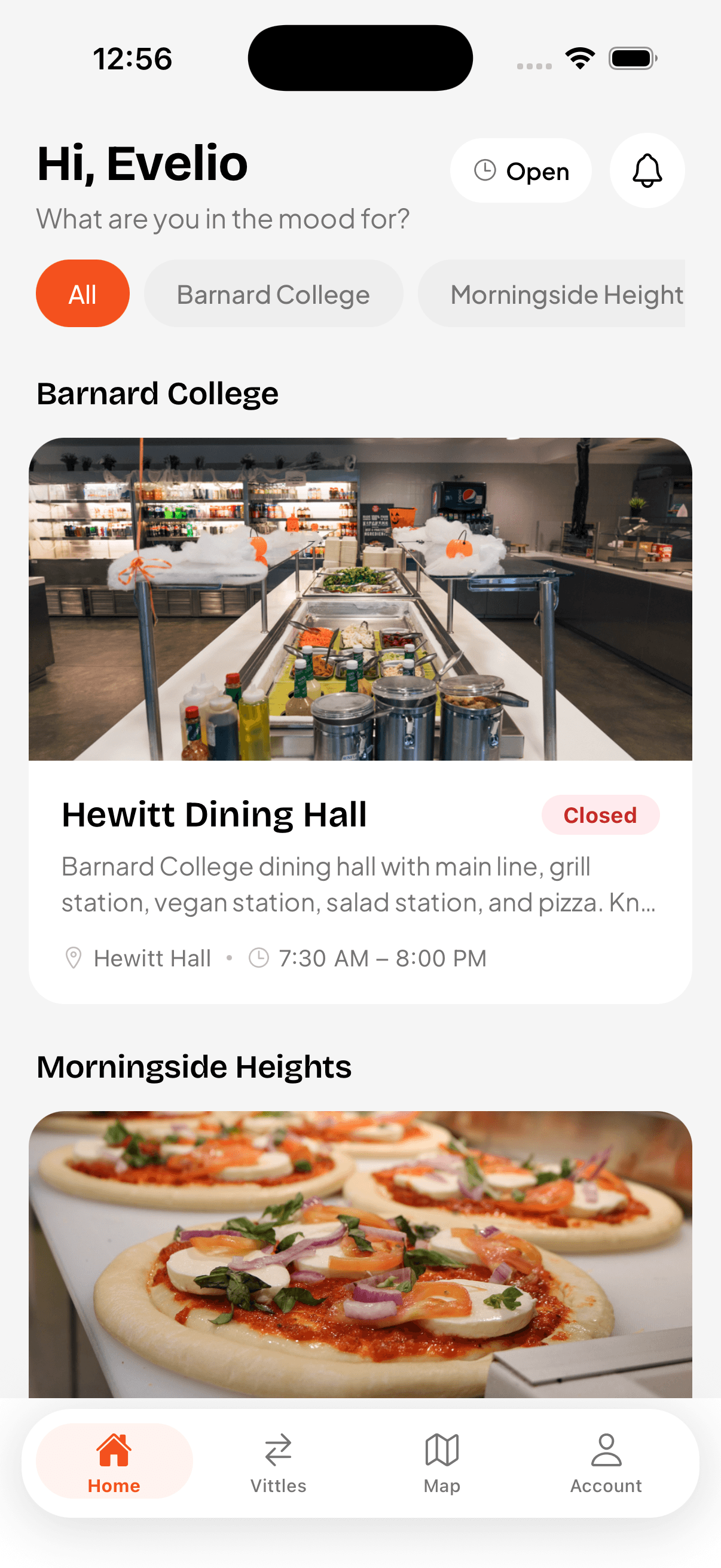 Vittles app — Dining halls