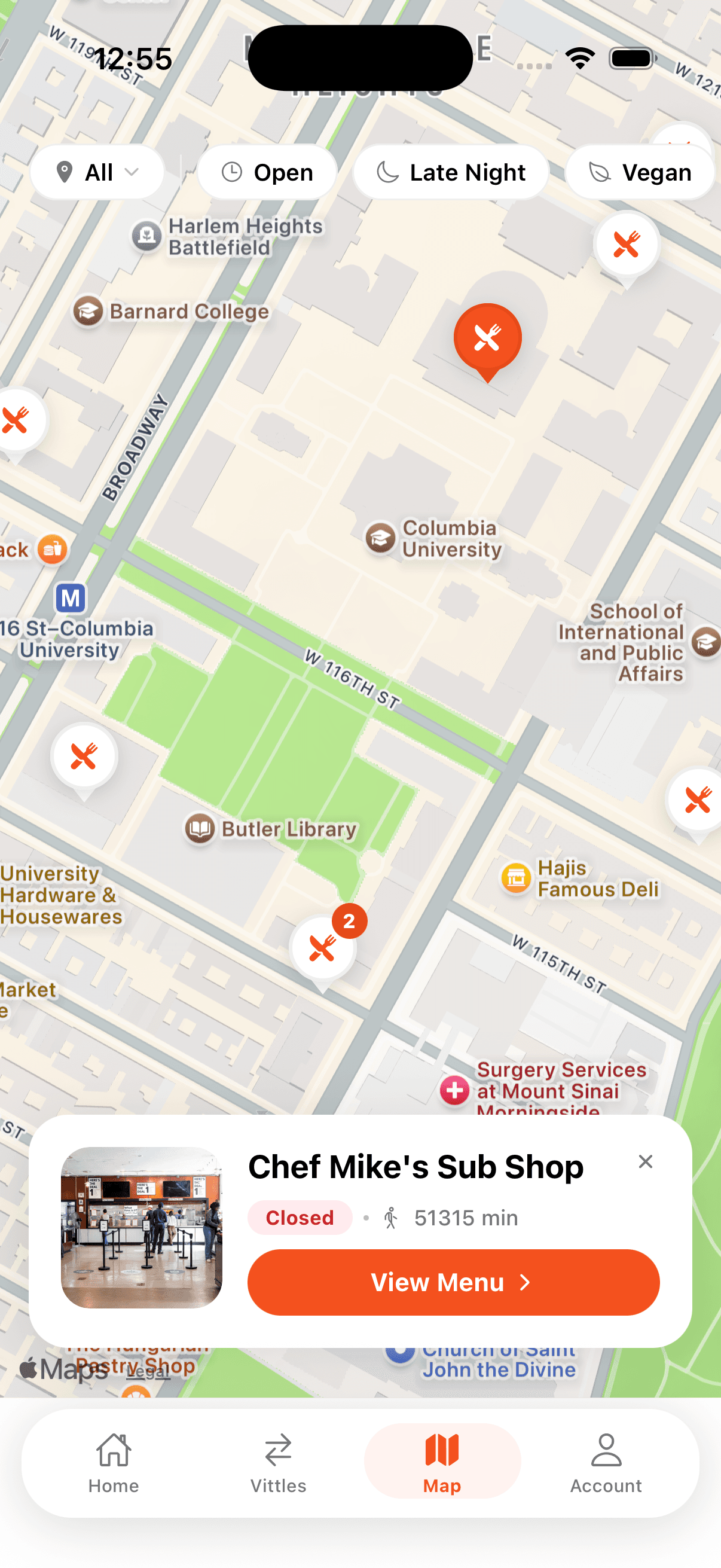 Vittles app — Campus map